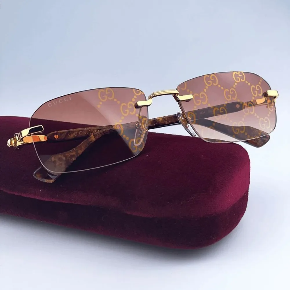 NEW Gucci GG1221S 004 Gold Yellow Red Mirrored Square Unisex Sunglasses